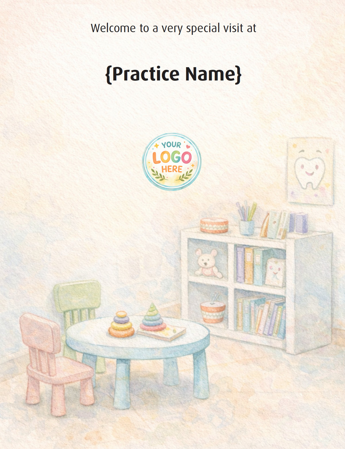 Welcome page showing a dental practice name and optional logo
