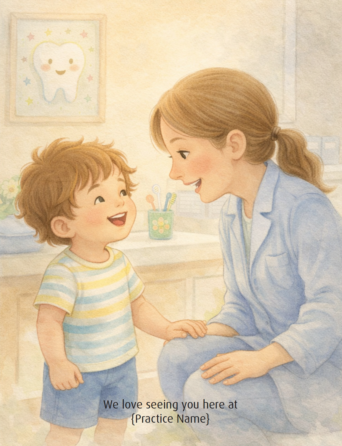 A child smiles with a dental care professional after a check-up
