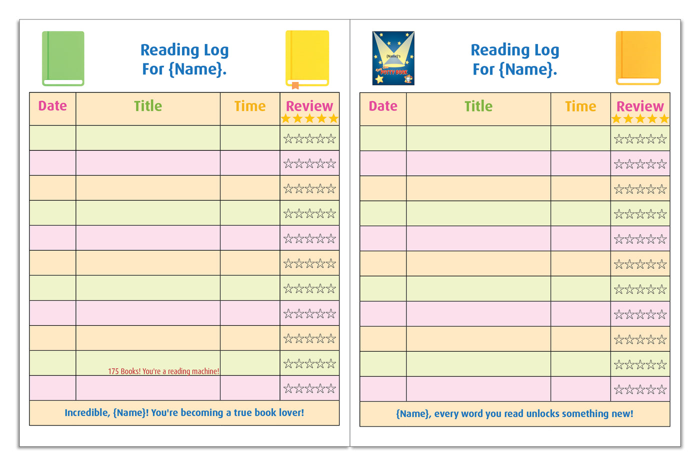 Reading milestone spread from a personalized 220-book reading challenge