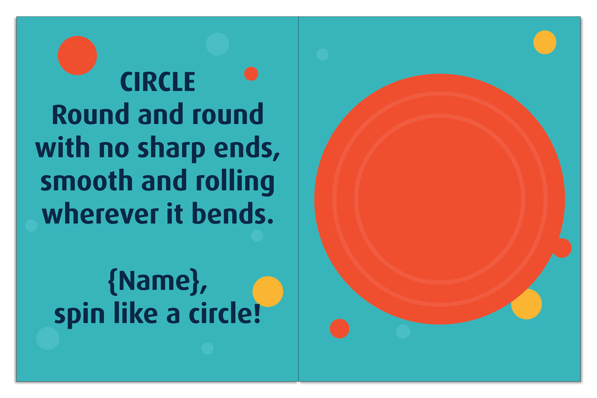 Personalized circle spread inviting the child to spin like a circle