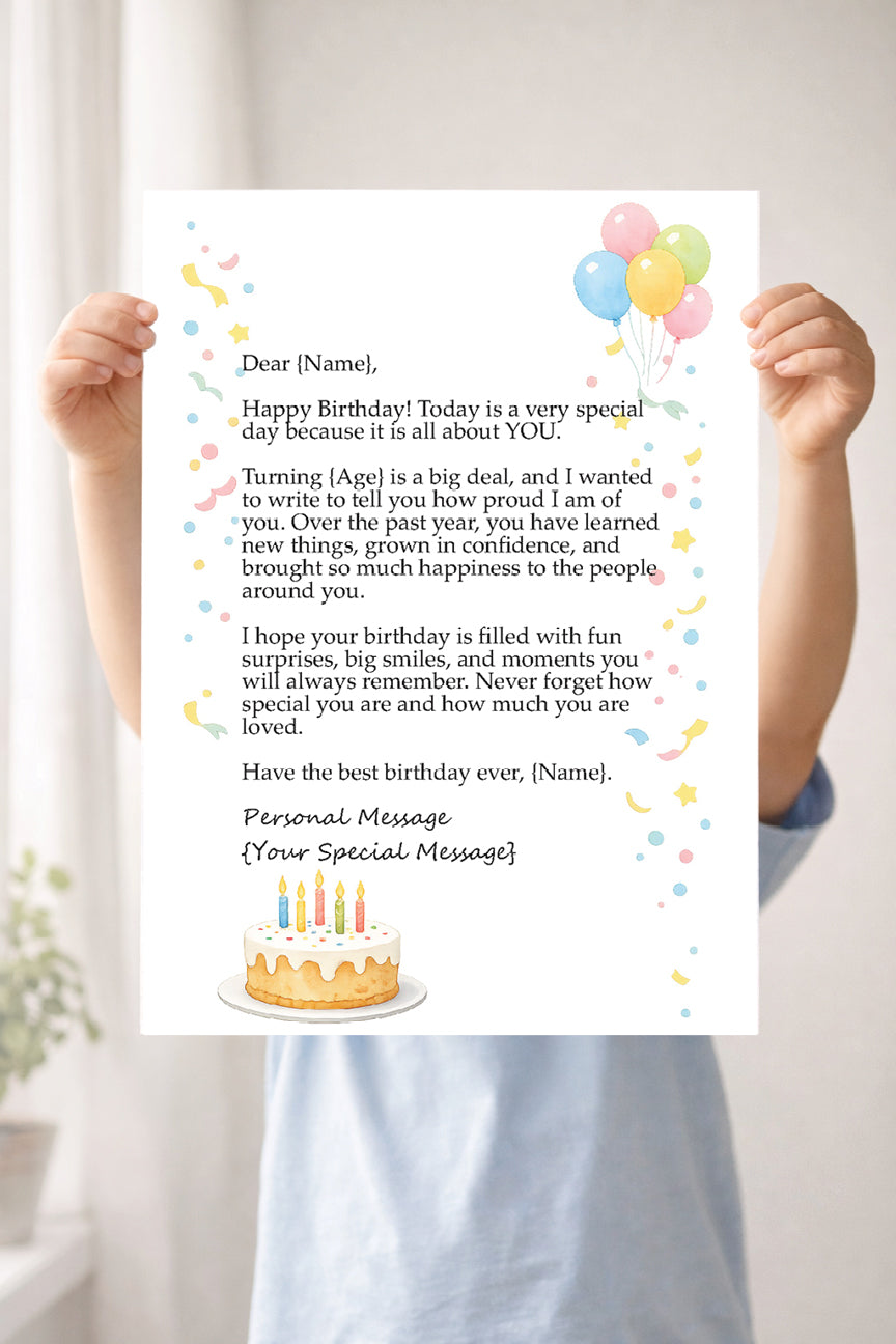 A child holding a personalized Giant Letter