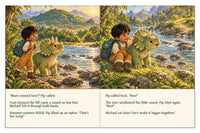 Michael comforts Pip beside the river as they listen for his mother and prepare to call out together.