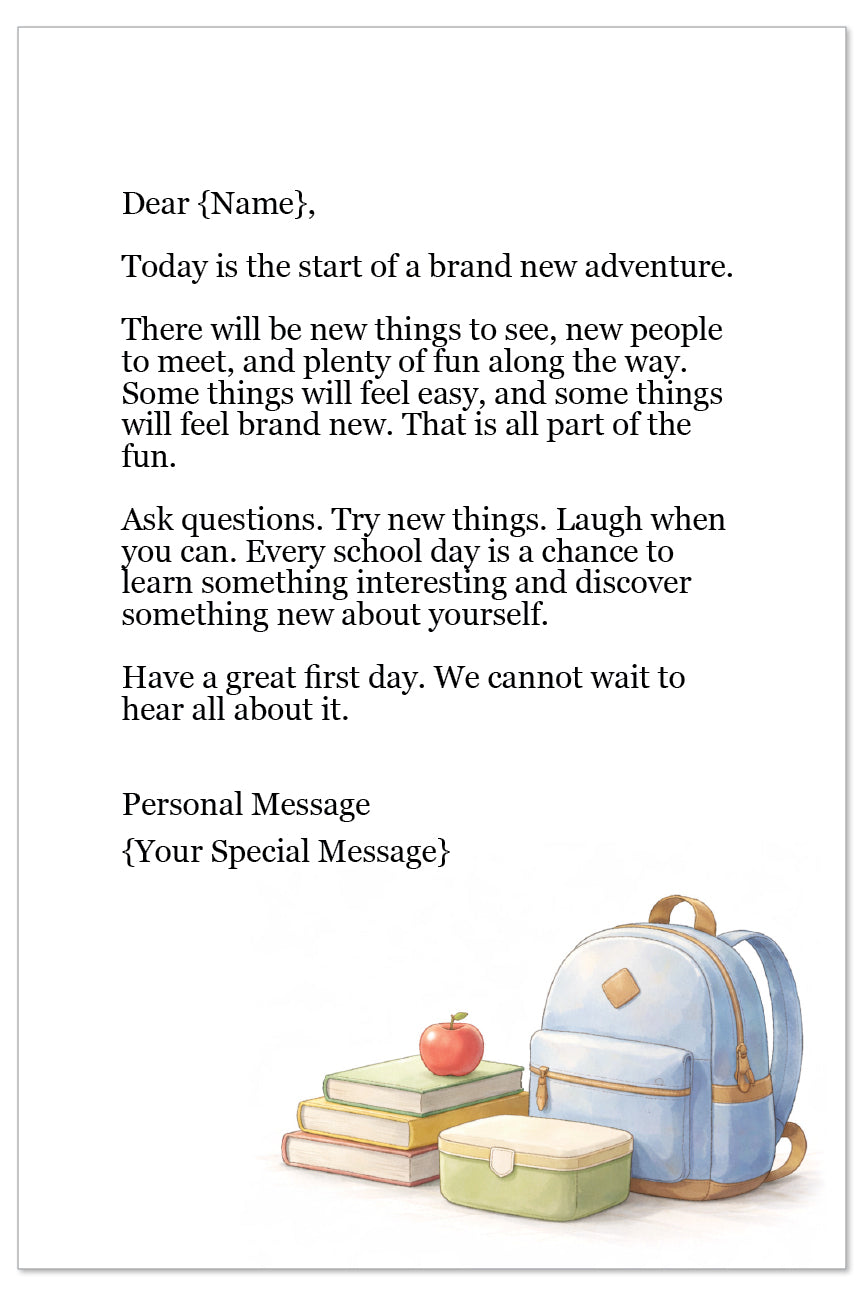 Personalized First Day of School Letter