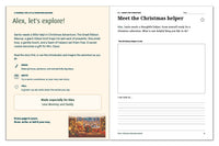 Christmas Adventure Journal welcome and gift message for Alex beside a draw-yourself-as-a-Christmas-helper activity.