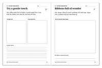 Christmas journal activities for solving a ribbon knot with a gentle touch and designing a patterned Christmas ribbon.
