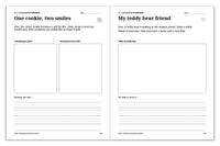 Christmas journal activities for Alex about sharing a treat and drawing and naming a teddy bear friend.
