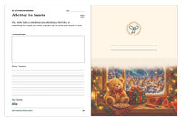 Letter-to-Santa page personalized for Alex beside a teddy bear, cookie, and present overlooking a snowy Christmas village.