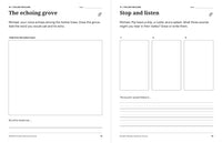 Dinosaur journal activities for drawing an echoing grove and imagining three sounds in Fern Valley.