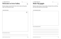 Dinosaur journal activities for designing a home in Fern Valley and drawing a silly moment to make Pip giggle.