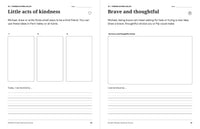 Dinosaur journal prompts for three little acts of kindness and a brave, thoughtful choice.