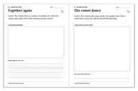 Space journal activities for drawing Tiko's family reunion and inventing a playful comet dance.