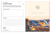 Letter-to-Tiko activity personalized for Scarlett beside an illustrated keepsake page with a rocket and glowing comets.