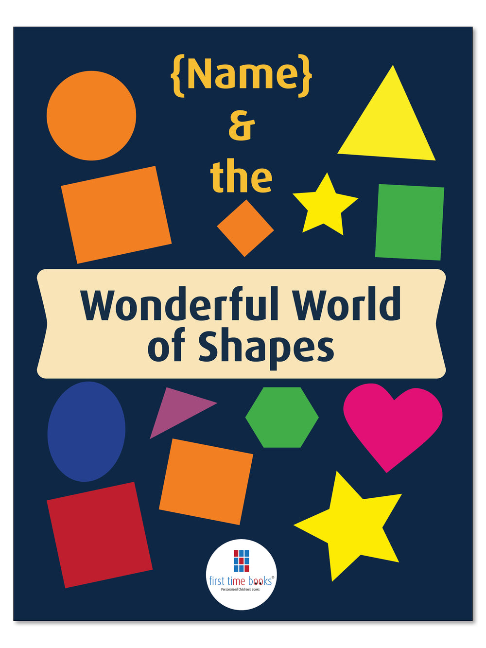 Personalized Wonderful World of Shapes book cover with the child’s name and colorful shapes