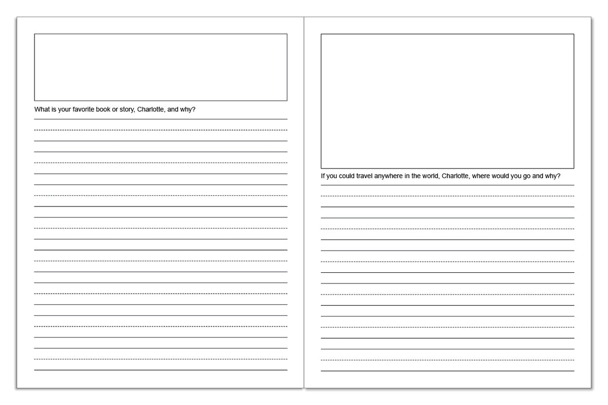 Personalized Journaling Workbook sample question pages