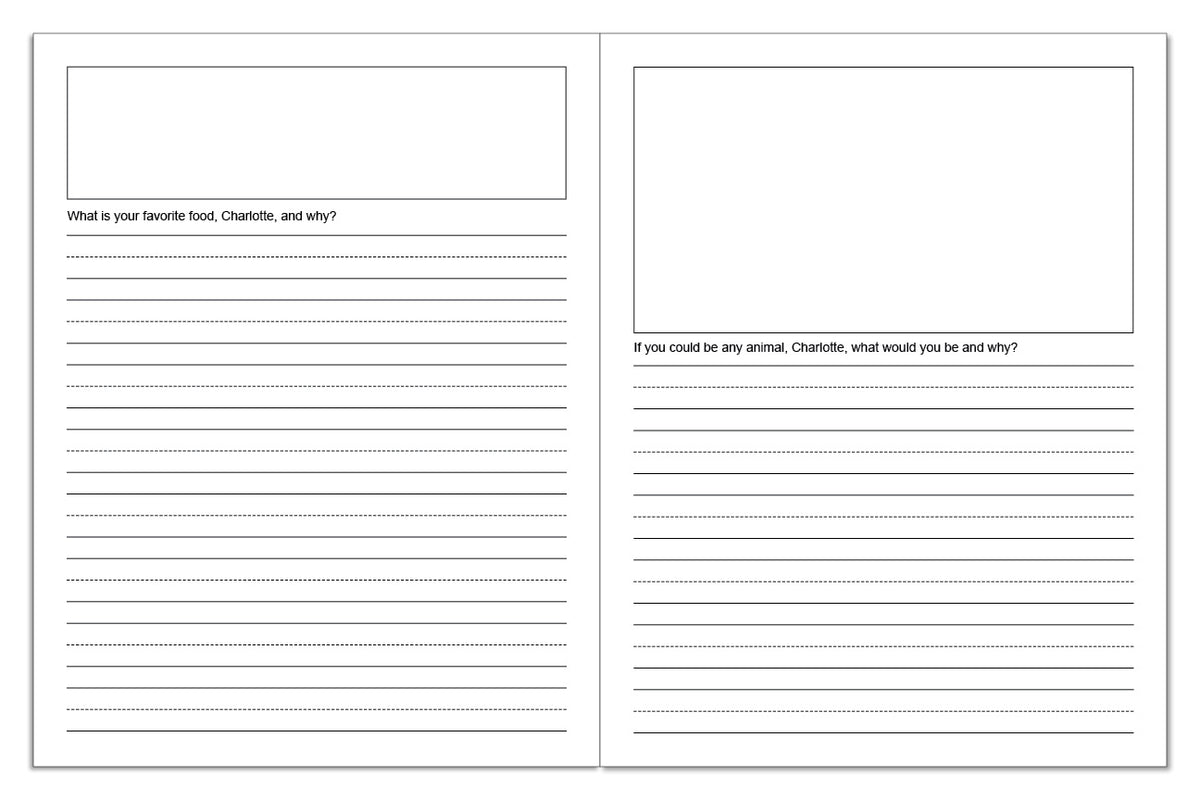 Sample writing pages from the Personalized Journaling Workbook