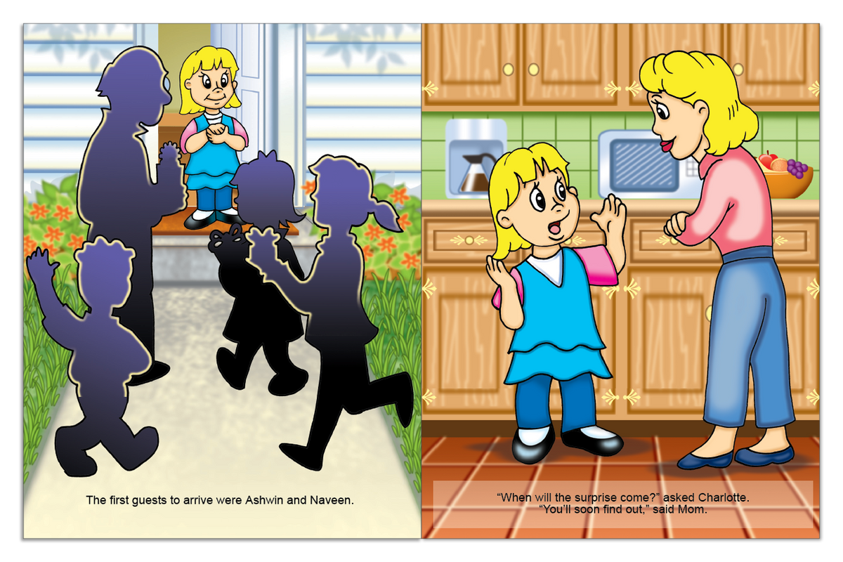 Birthday child greeting two personalized friends before the party