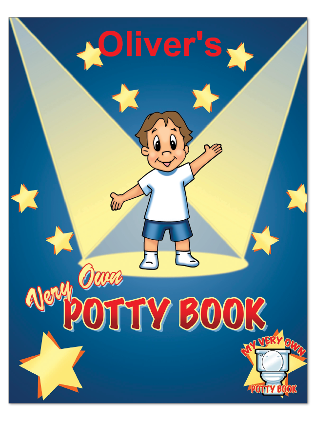 Personalized Potty Time Book cover featuring a child under spotlights with stars and their name