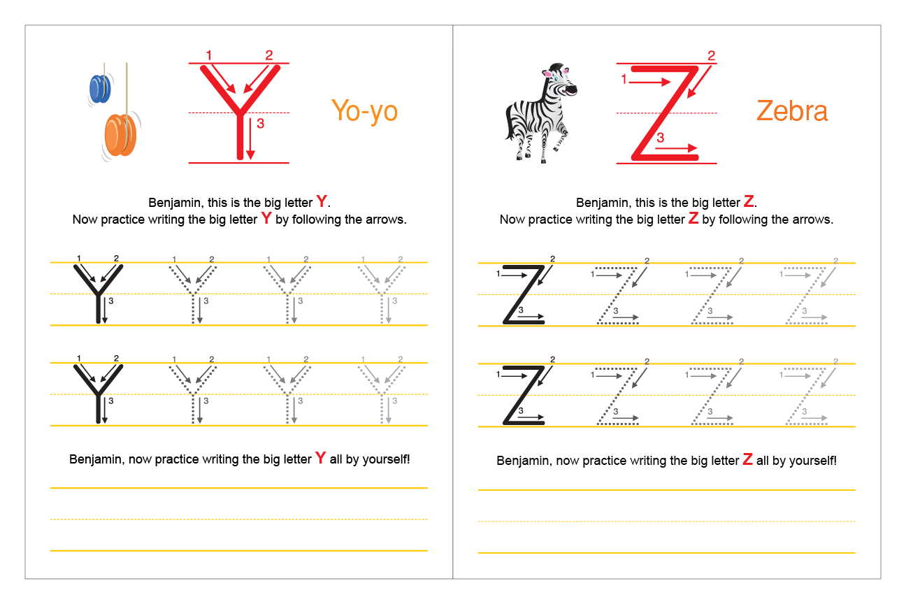 ABC Workbook pages for the letters Y and Z completing the alphabet