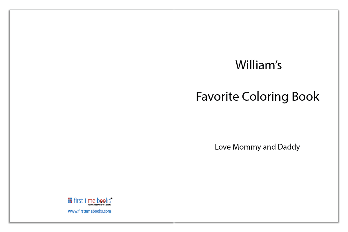 Personalized Coloring Book title page with the child’s first name and gift message