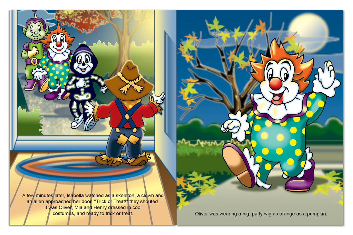 Four costumed children beginning their personalized Halloween adventure