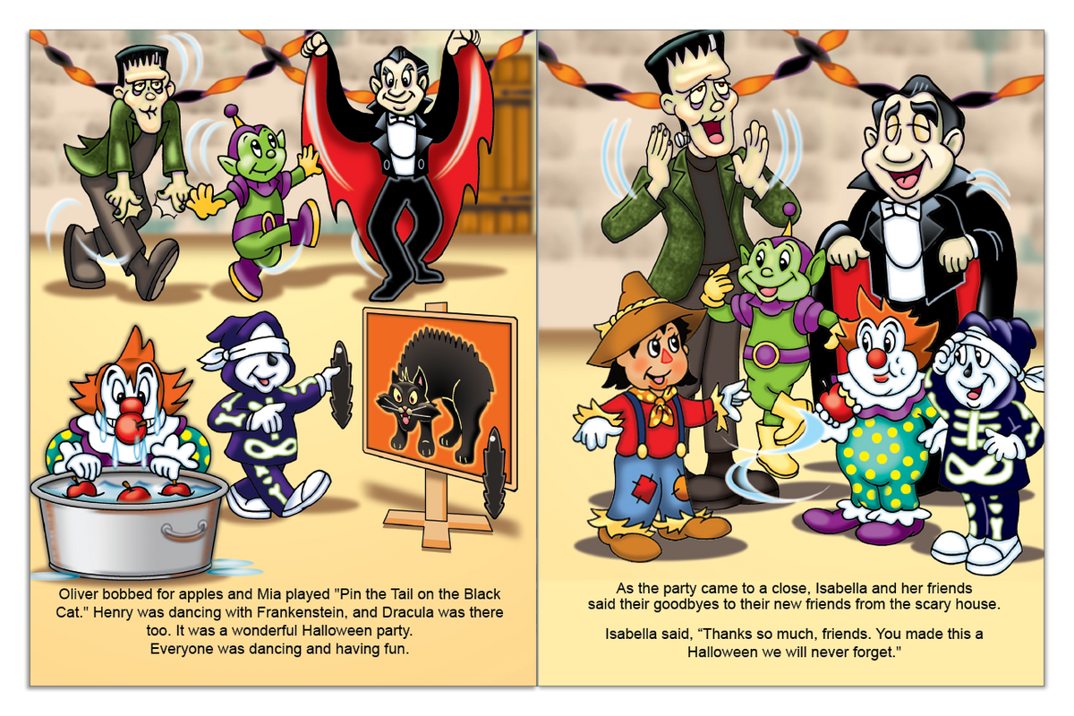 Children enjoying games and dancing at a friendly monster Halloween party