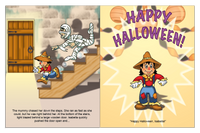 Personalized child escapes a mummy and discovers a bright Happy Halloween surprise