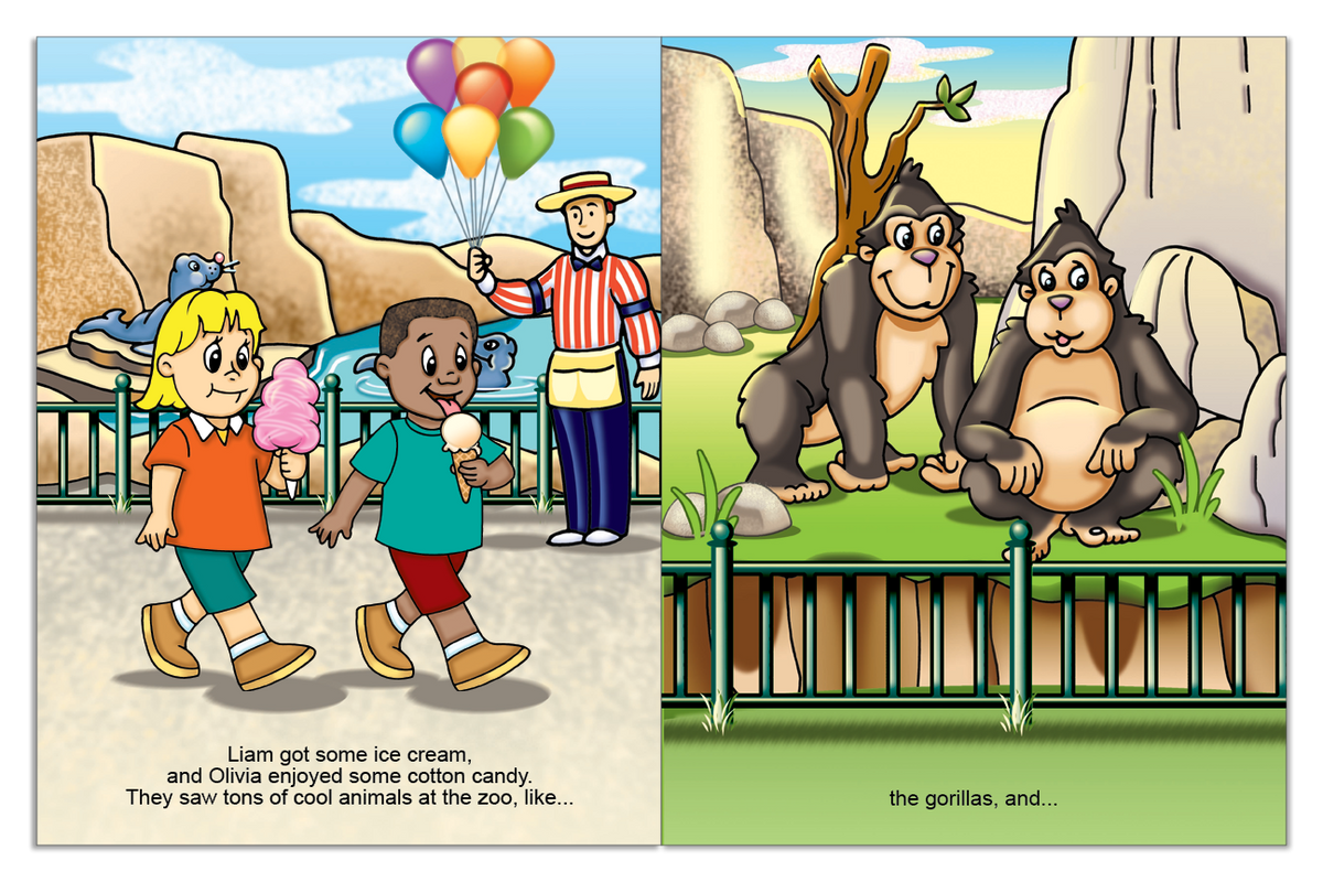 Two personalized children seeing gorillas at the zoo